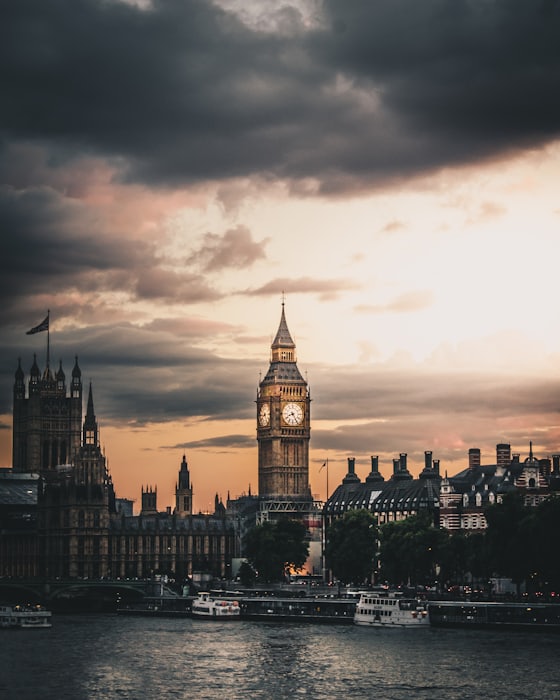 London, at dusk over the Palace of Westminster.