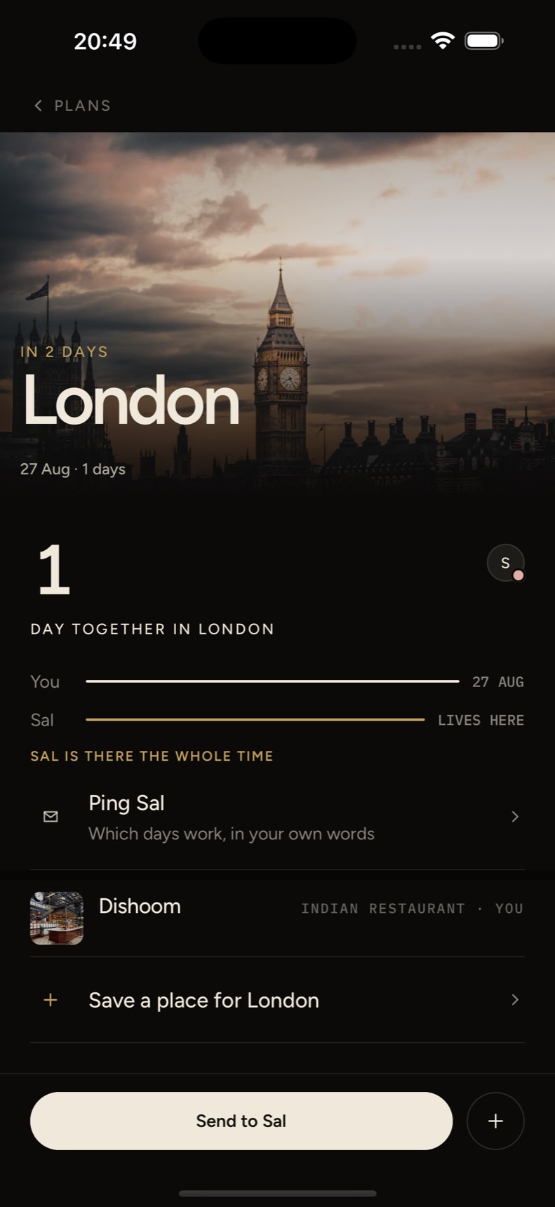 A trip to London in OVLP: one day together with Sal, who lives there, drawn as two dated tracks.